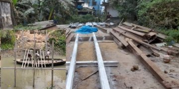 জোড়াতালি দিয়ে ৬২ লাখ টাকার সেতু নির্মাণ