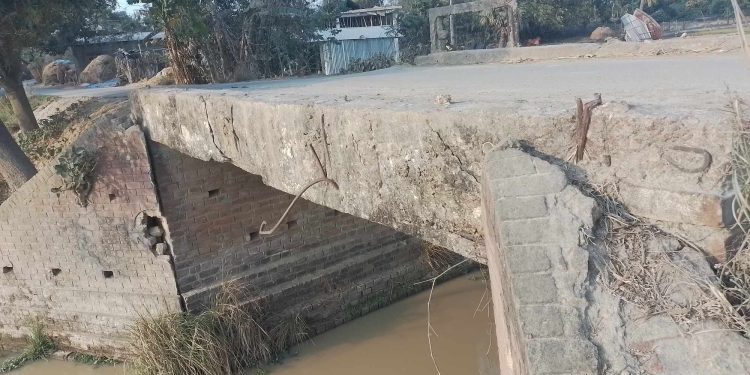 মরণ ফাঁদ হয়ে দাঁড়িয়ে ভাঙাচোরা ও জরাজীর্ণ ব্রিজ যে কোনো সময় দুর্ঘটনার আশঙ্কা