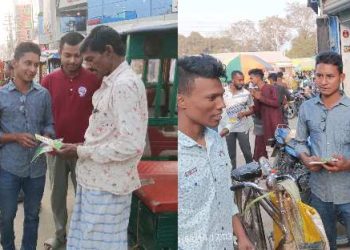 মাদারগঞ্জে উপজেলা চেয়ারম্যান প্রার্থী রিমু’র পক্ষে বালিজুড়ী বাজারে কর্মীদের লিফলেট বিতরণ 