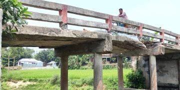 রায়গঞ্জে ভাঙ্গা ব্রিজ দিয়ে চলছে ৪০ গ্রামের মানুষ