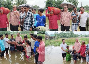 সিলেটে বন্যার্তদের মাঝে বাংলাদেশ মফস্বল সাংবাদিক সোসাইটি’র উদ্যোগে শুকনো খাবার বিতরণ 