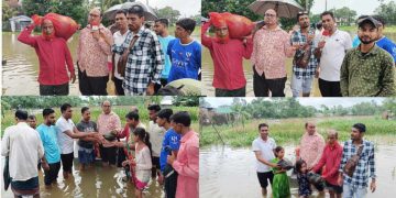 সিলেটে বন্যার্তদের মাঝে বাংলাদেশ মফস্বল সাংবাদিক সোসাইটি’র উদ্যোগে শুকনো খাবার বিতরণ 