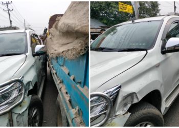 সিরাজগঞ্জে জেলা পরিষদের গাড়ীর সাথে বালুবাহী ট্রাকের মুখোমুখি সংঘর্ষ।