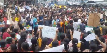 জয়পুরহাটে হিন্দু সম্প্রদায়ের বিক্ষোভ মিছিল ও সমাবেশ।