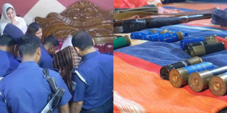 বাগেরহাটে আওয়ামীলীগ এক নেতার বাড়ি থেকে অস্ত্র ,গুলি উদ্ধার ।