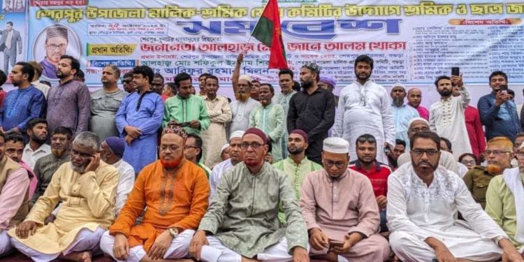 বগুড়ার শেরপুরে শ্রমিক ও ছাত্র-জনতার বিশাল সমাবেশ।