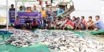 বাগেরহাটের মোরেলগঞ্জে সাড়ে ৪ কোটি টাকা মূল্যের জাটকা ও জালসহ ১০ জেলে আটক।