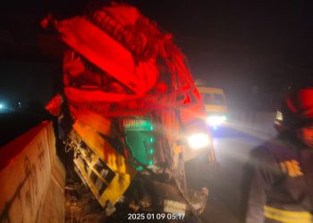 ধামরাইয়ে নিয়ন্ত্রণ হারিয়ে ফুট ওভার ব্রীজে পণ্যবাহী ট্রাকের ধাক্কা, চালক নিহত।