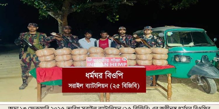 মাধবপুরে বিজিবির অভিযানে গাঁজাসহ আটক-২