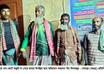 শেরপুরে ধান কেটে মজুরি না পেয়ে পুলিশের দ্বাড়স্থ হলেন পাঁচ দিনমজুর।