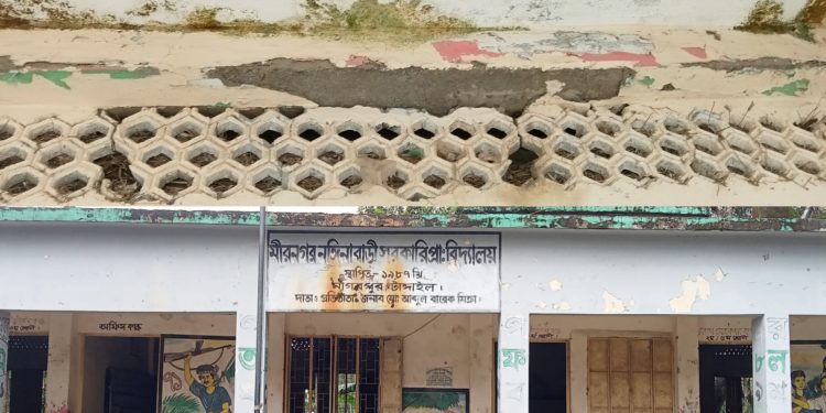 নাগরপুরে ঝুঁকিপূর্ণ বিদ্যালয় ভবন কোমলমতি শিক্ষার্থীদের পাঠদানে বাধা,দুর্ঘটনার আশঙ্কা।