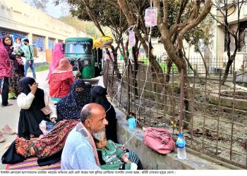 টাঙ্গাইল হাসপাতালে ডায়রিয়ার স্যালাইন ঝুলছে গাছে।