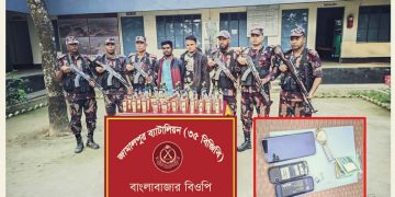 রৌমারীতে ভারতীয় ব্রান্ডের অবৈধ মদসহ দু”জনকে আটক করেছে ৩৫ বিজিবি।