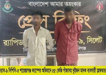মাধবপুরে র‍্যাবের অভিযানে ৫৫ কেজি গাঁজাসহ আটক ২ 