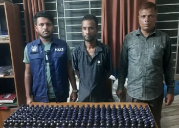 মাধবপুরে ভারতীয় মাদকের ডিলার কুদ্দুস পুলিশের খাঁচায় বন্ধি। ২শ বোতল ভারতীয় নেশাজাতীয় সিরাপ উদ্ধার।