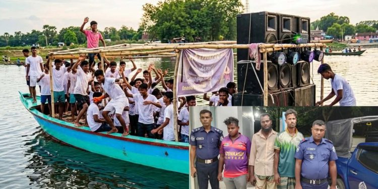 যমুনা নদীতে উচ্চস্বরে গান বাজানো ও উচ্ছৃঙ্খলতা: মাঝিসহ ৩ জনের জরিমানা।