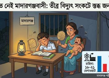 তীব্র বিদ্যুৎ সংকটে স্তব্ধ জনজীবন ভোগান্তিতে অতিষ্ঠ মাদারগঞ্জ বাসী।