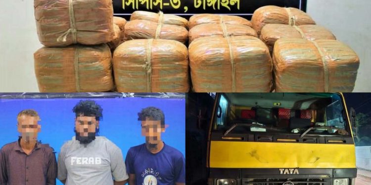 টাঙ্গাইলে ১০০ কেজি গাঁজাসহ ৩ কারবারি গ্রেপ্তার।